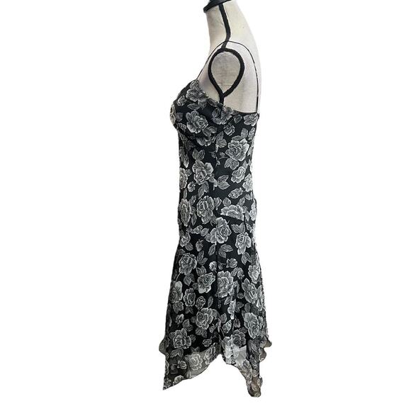 VTG Y2K B Darlin Black & Grey Floral Rose Pattern Ruffle Fairy Midi Dress 7/8 - Picture 4 of 6